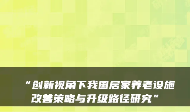 “创新视角下我国居家养老设施改善策略与升级路径研究”