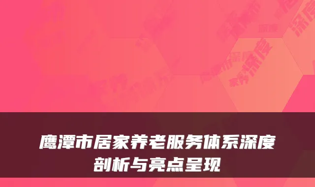 鹰潭市居家养老服务体系深度剖析与亮点呈现