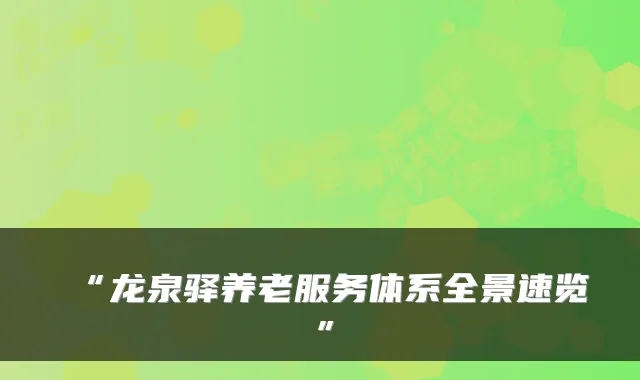 “龙泉驿养老服务体系全景速览”