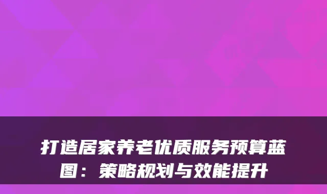 打造居家养老优质服务预算蓝图:策略规划与效能提升