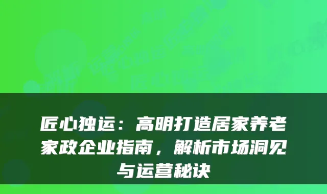 匠心独运:高明打造居家养老家政企业指南,解析市场洞见与运营秘诀