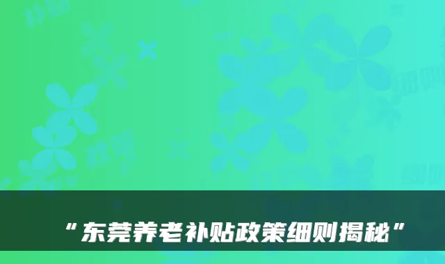 “东莞养老补贴政策细则揭秘”