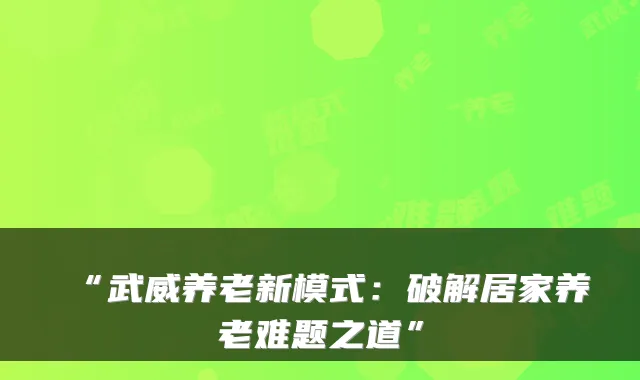 “武威养老新模式:破解居家养老难题之道”