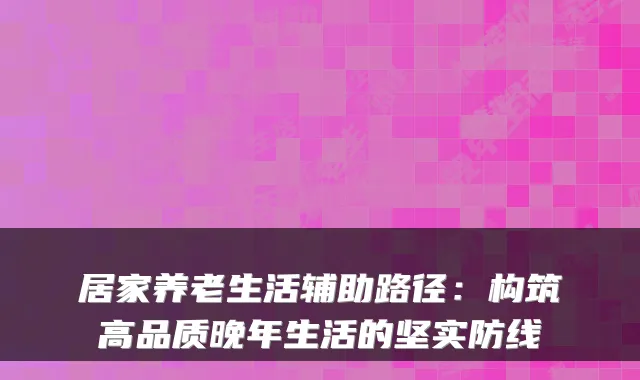 居家养老生活辅助路径:构筑高品质晚年生活的坚实防线