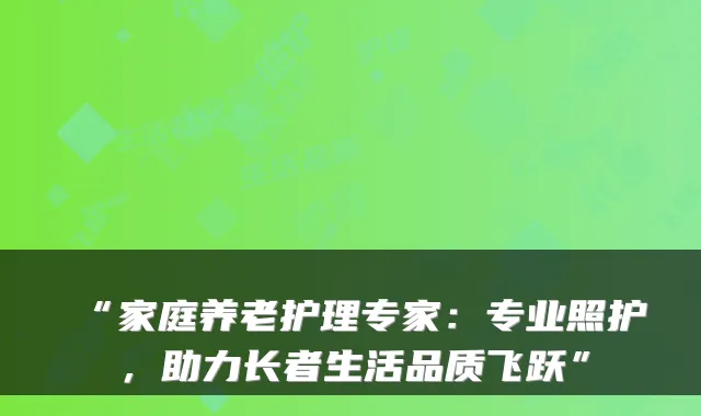 “家庭养老护理专家:专业照护,助力长者生活品质飞跃”