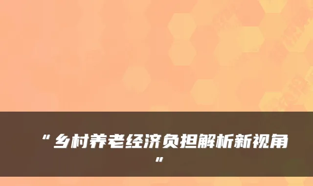 “乡村养老经济负担解析新视角”