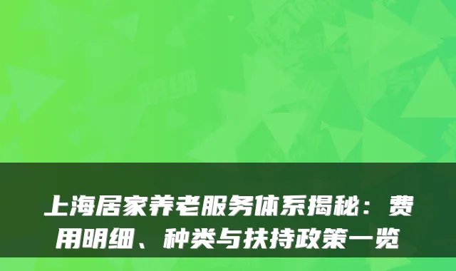 上海居家养老服务体系揭秘：费用明细、种类与扶持政策一览