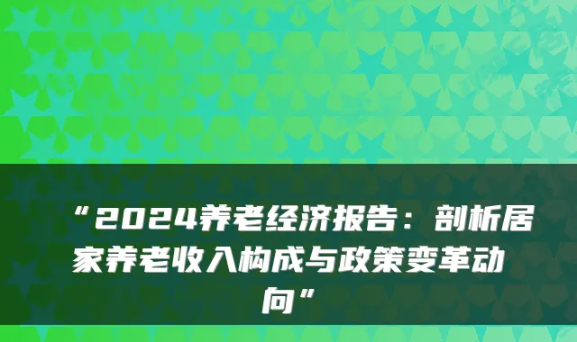 “2024养老经济报告：剖析居家养老收入构成与政策变革动向”