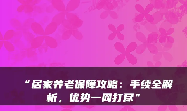 “居家养老保障攻略:手续全解析,优势一网打尽”