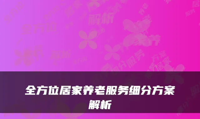 全方位居家养老服务细分方案解析