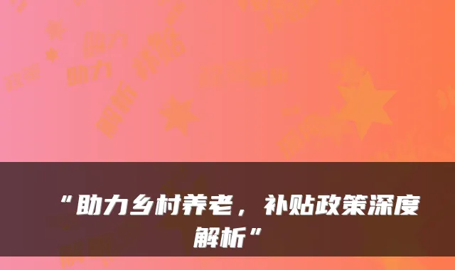 “助力乡村养老,补贴政策深度解析”