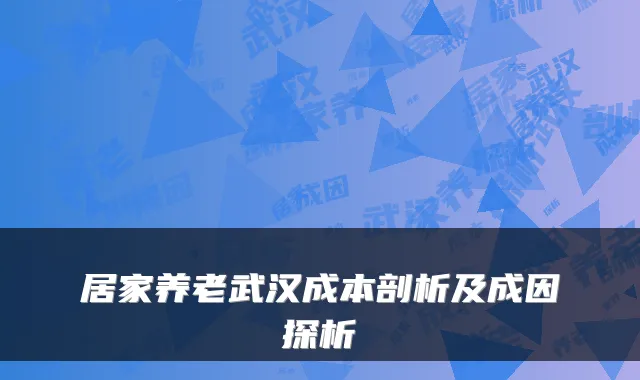 居家养老武汉成本剖析及成因探析