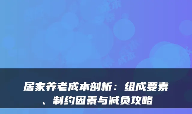 居家养老成本剖析:组成要素、制约因素与减负攻略