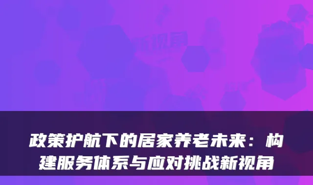 政策护航下的居家养老未来:构建服务体系与应对挑战新视角
