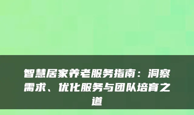 智慧居家养老服务指南：洞察需求、优化服务与团队培育之道