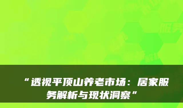 “透视平顶山养老市场：居家服务解析与现状洞察”