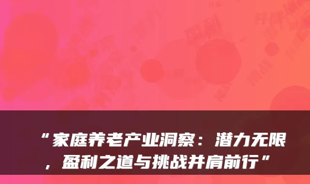 “家庭养老产业洞察:潜力无限,盈利之道与挑战并肩前行”
