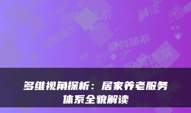 多维视角探析:居家养老服务体系全貌解读