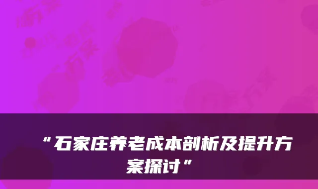 “石家庄养老成本剖析及提升方案探讨”