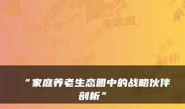 “家庭养老生态圈中的战略伙伴剖析”