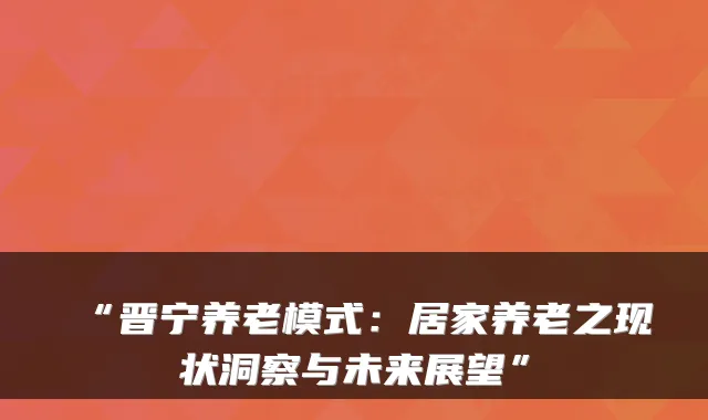 “晋宁养老模式:居家养老之现状洞察与未来展望”