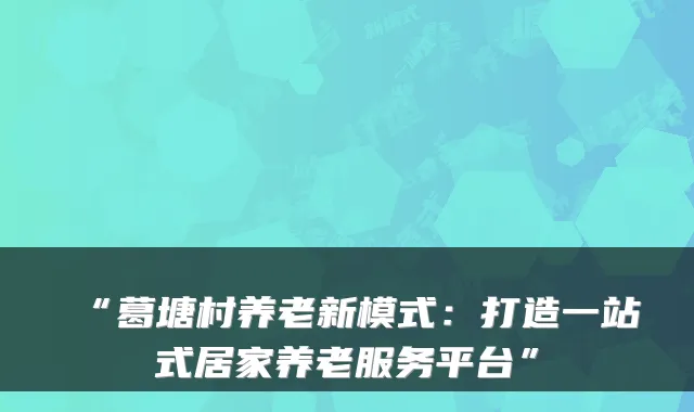 “葛塘村养老新模式:打造一站式居家养老服务平台”