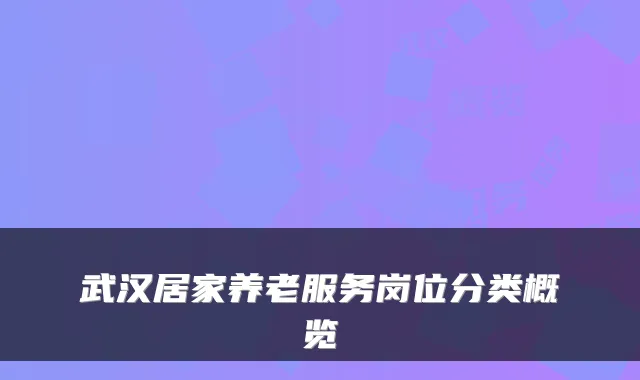 武汉居家养老服务岗位分类概览