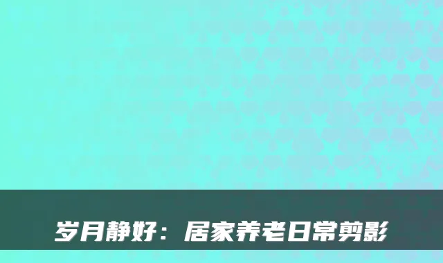 岁月静好:居家养老日常剪影