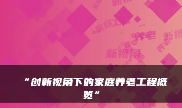 “创新视角下的家庭养老工程概览”