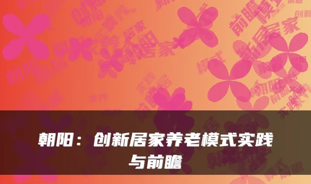 朝阳:创新居家养老模式实践与前瞻