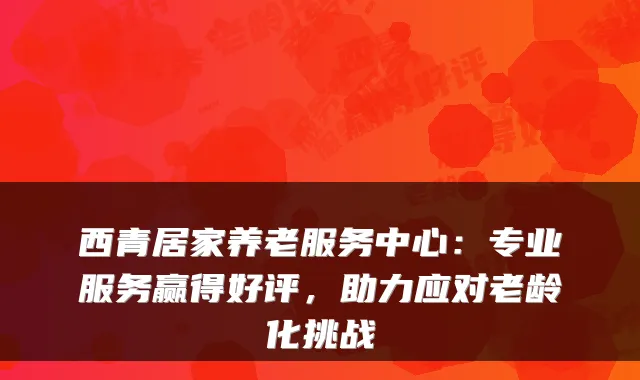 西青居家养老服务中心:专业服务赢得好评,助力应对老龄化挑战