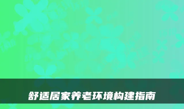 舒适居家养老环境构建指南