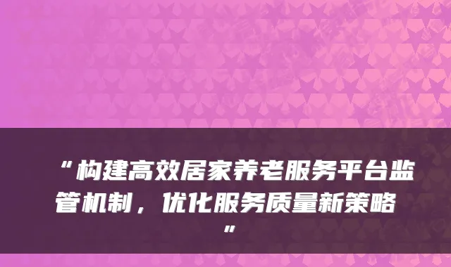 “构建高效居家养老服务平台监管机制，优化服务质量新策略”