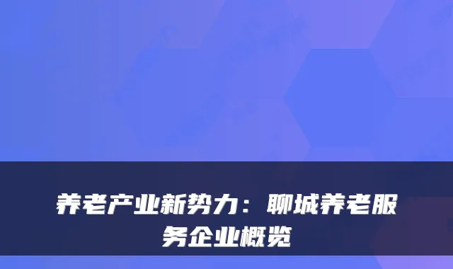 养老产业新势力:聊城养老服务企业概览