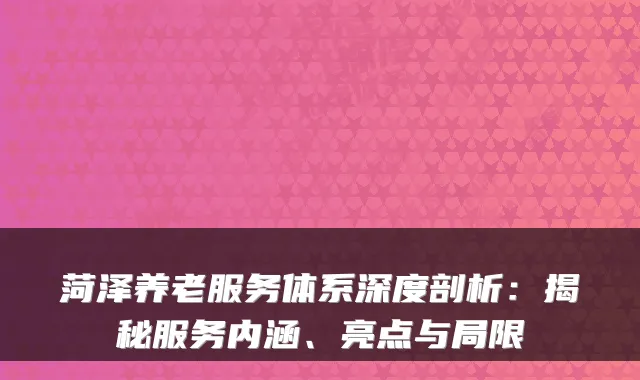 菏泽养老服务体系深度剖析:揭秘服务内涵、亮点与局限