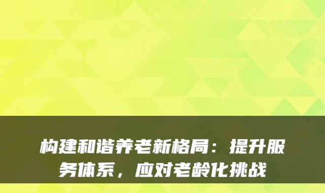 构建和谐养老新格局:提升服务体系,应对老龄化挑战