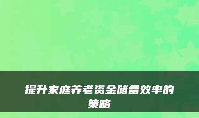 提升家庭养老资金储备效率的策略