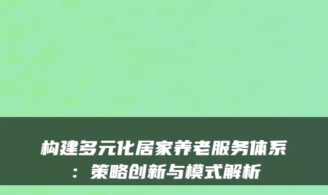 构建多元化居家养老服务体系:策略创新与模式解析