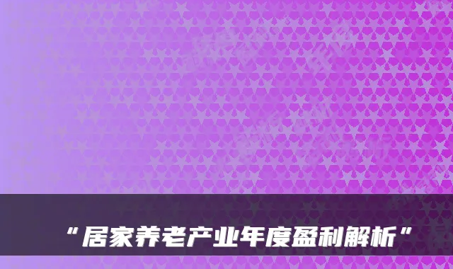 “居家养老产业年度盈利解析”