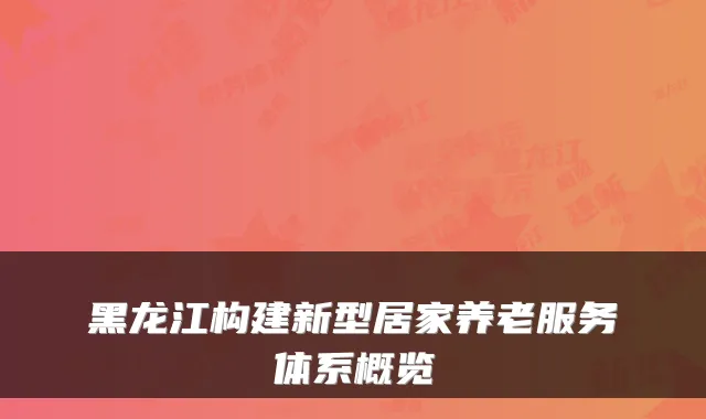 黑龙江构建新型居家养老服务体系概览
