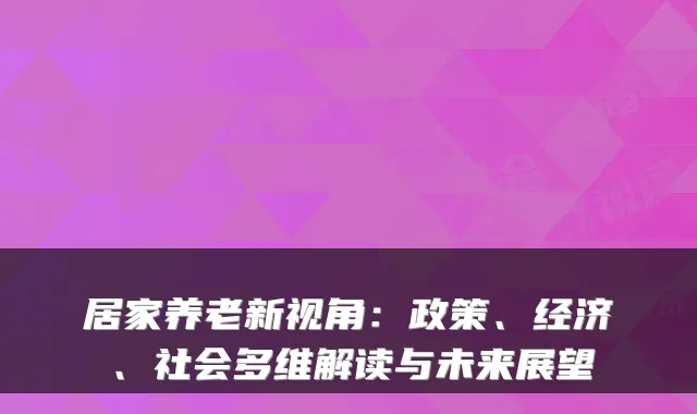 居家养老新视角:政策、经济、社会多维解读与未来展望
