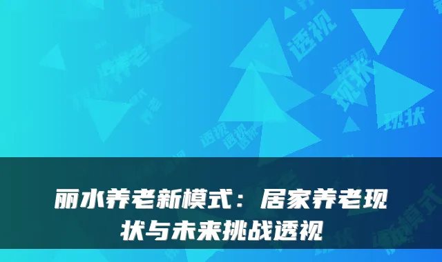 丽水养老新模式:居家养老现状与未来挑战透视