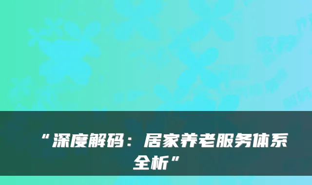 “深度解码:居家养老服务体系全析”