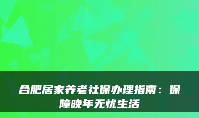 合肥居家养老社保办理指南:保障晚年无忧生活