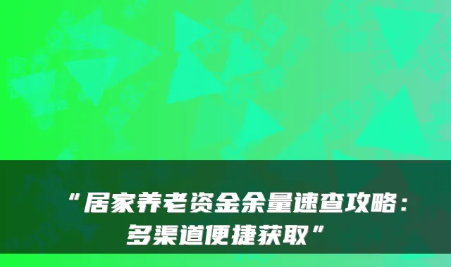 “居家养老资金余量速查攻略:多渠道便捷获取”