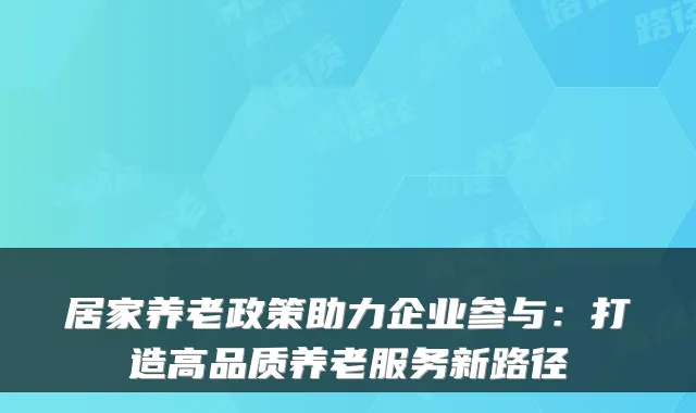 居家养老政策助力企业参与：打造高品质养老服务新路径