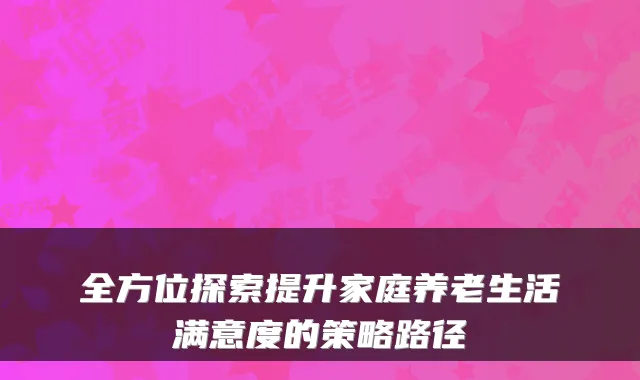 全方位探索提升家庭养老生活满意度的策略路径