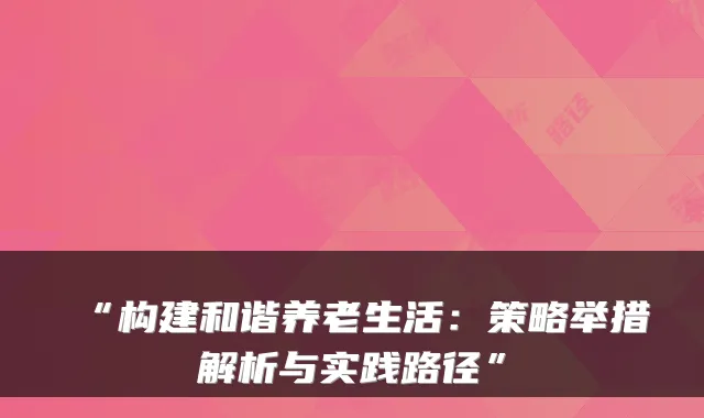 “构建和谐养老生活：策略举措解析与实践路径”
