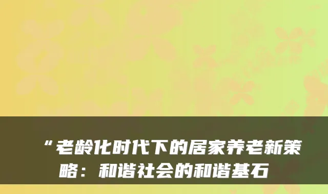 “老龄化时代下的居家养老新策略:和谐社会的和谐基石