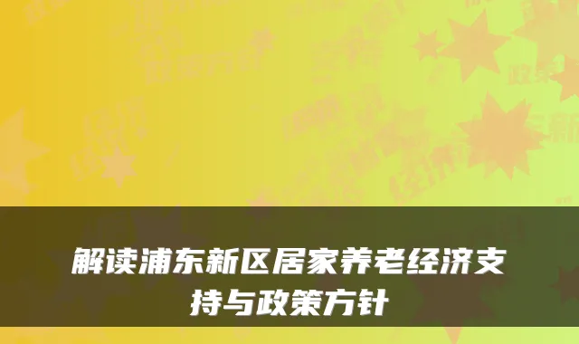 解读浦东新区居家养老经济支持与政策方针